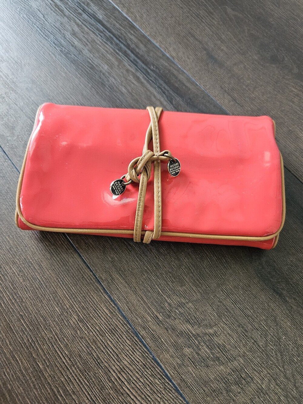 Henri Bendel Roll-Up Jewelry Organizer Patent Travel Case Stripe Lining RARE